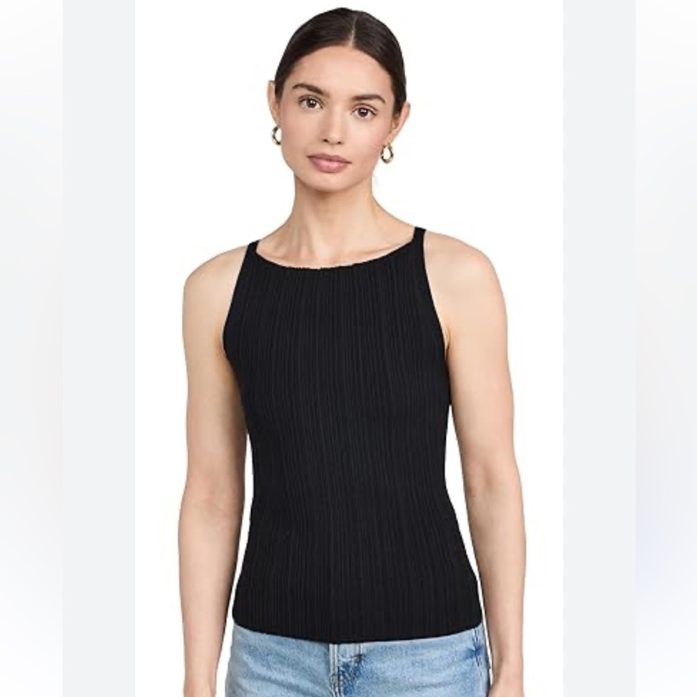 PAIGE Yuelia Black Ribbed Tank Top